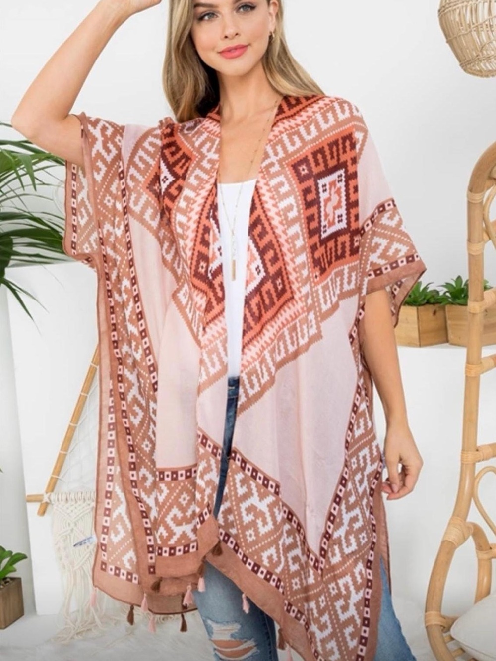 Bijorca NWT Boho Aztec Tassel Ruana Kimono Wrap | One Size
